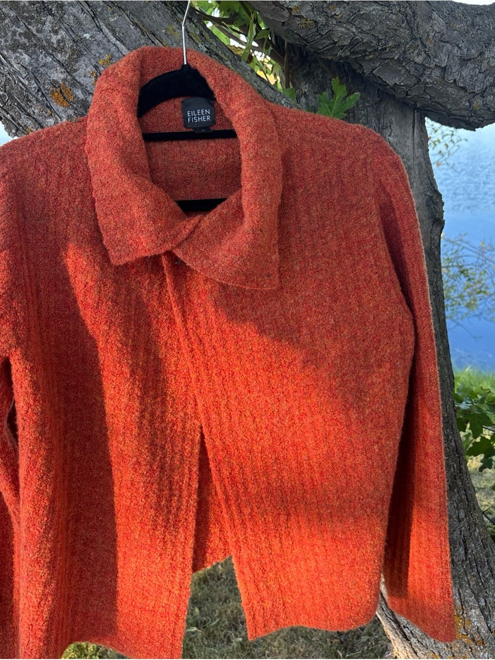 Eileen Fisher Open Front Burnt Orange Chenille Textured Cardigan, Sz Sm W/ Pin!